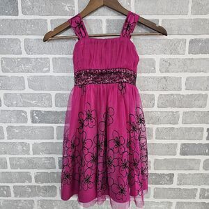Ashley Ann Girls‎ Halter Dress Size 7 Fushia Pink Glitter Floral Party Wedding